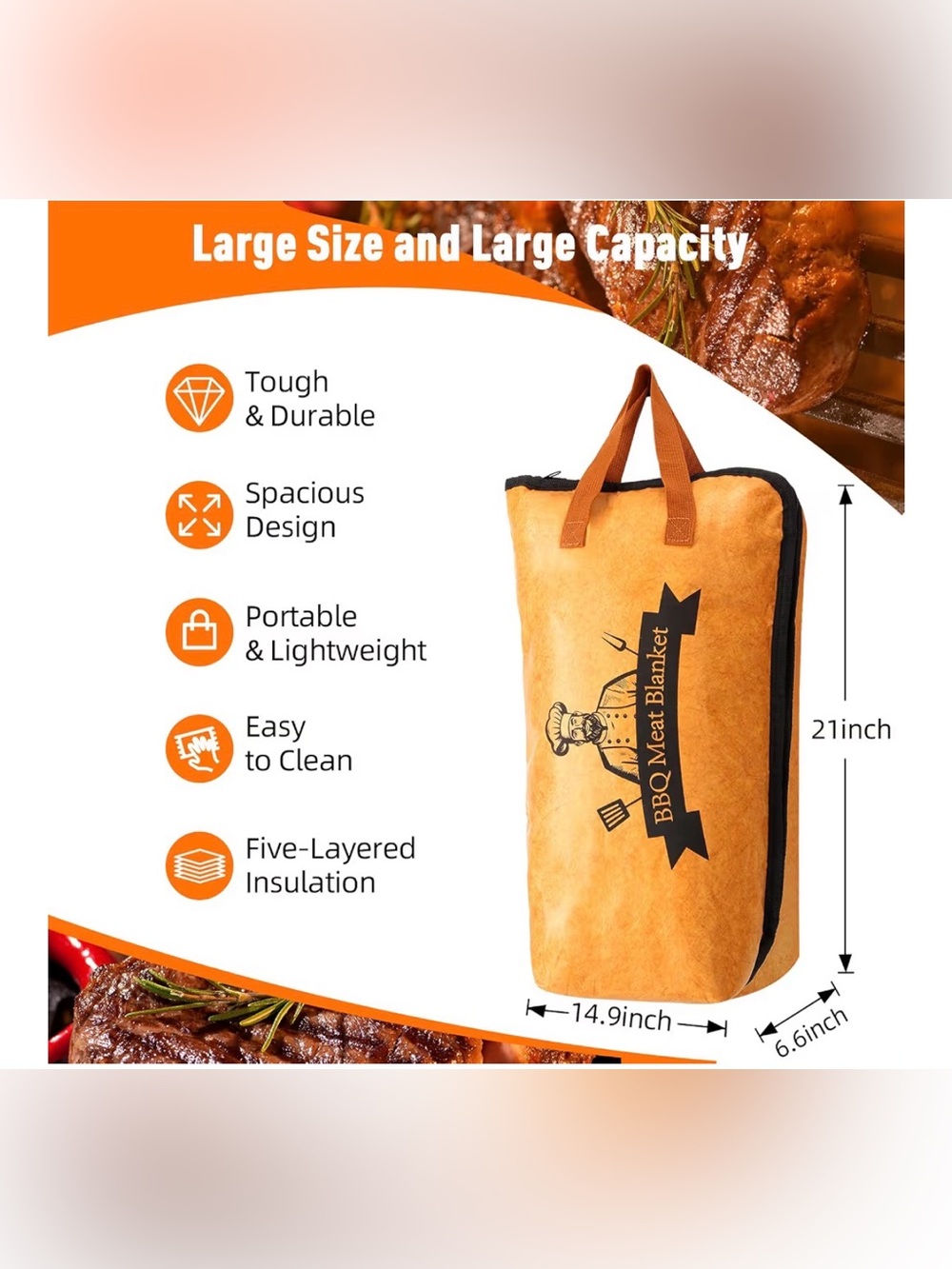 BBQ Meat Blanket Insulated Carry Bag - Tan New